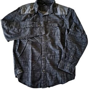 Rock & Republic Men's Cotton Roll Tab Button‎ Down Shirt Gray Large